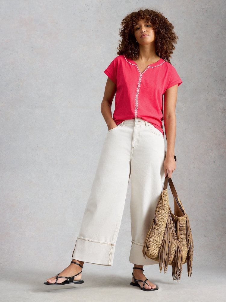 White Stuff NELLY PLAIN EMBROIDERED TEE - Image 1 of 6