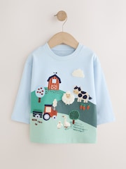 Blue Farm Scene Long Sleeve Appliqué T-Shirt (3mths-7yrs) - Image 1 of 4