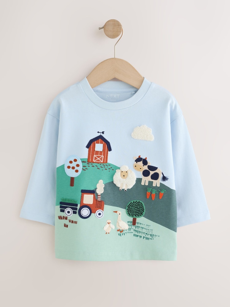 Blue Farm Scene Long Sleeve Appliqué T-Shirt (3mths-7yrs) - Image 1 of 4