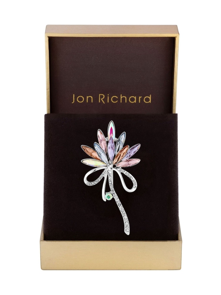 Jon Richard Silver Pink Crystal Navette Decorative Brooch - Gift Boxed - Image 1 of 3