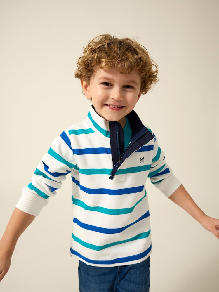 Crew Clothing Company White/Blue Cotton Piqué Padstow Sweat Top - Image 1 of 3 Crew Clothing Company White/Blue Cotton Piqué Padstow Sweat Top - Image 1 of 3