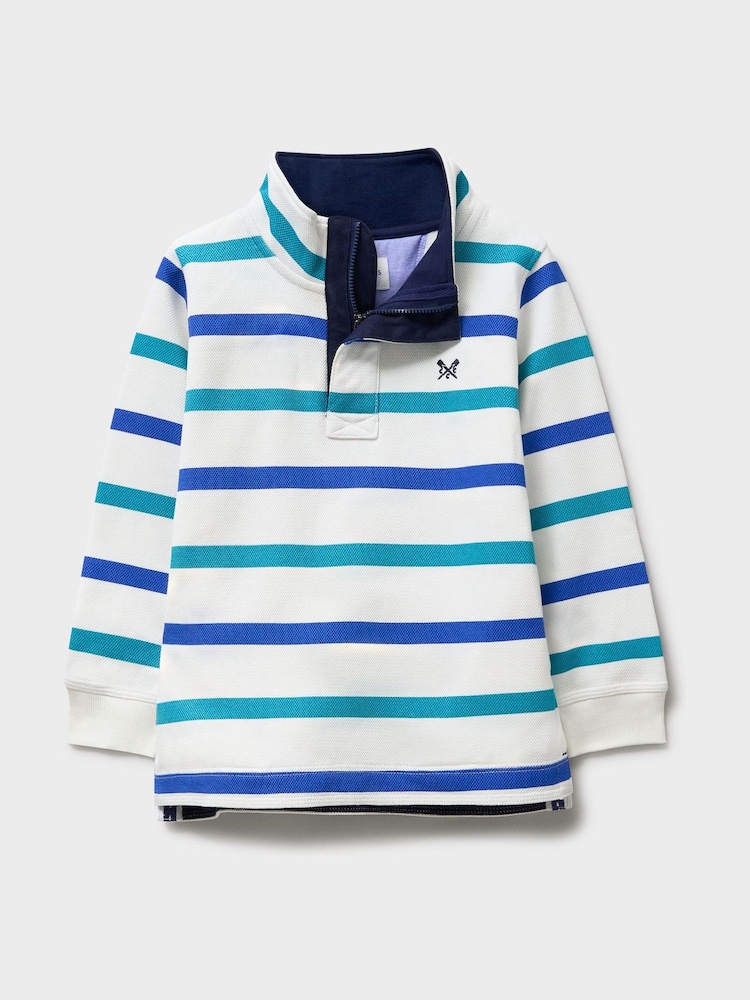 Crew Clothing Company White/Blue Cotton Piqué Padstow Sweat Top - Image 2 of 3 Crew Clothing Company White/Blue Cotton Piqué Padstow Sweat Top - Image 2 of 3