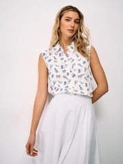 Crew Clothing Blue Relaxed Sleeveless Linen-Blend Shirt - Image 1 of 5