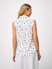 Crew Clothing Blue Relaxed Sleeveless Linen-Blend Shirt - Image 2 of 5