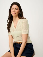 Crew Clothing Natural Lace Knit T-Shirt - Image 1 of 5