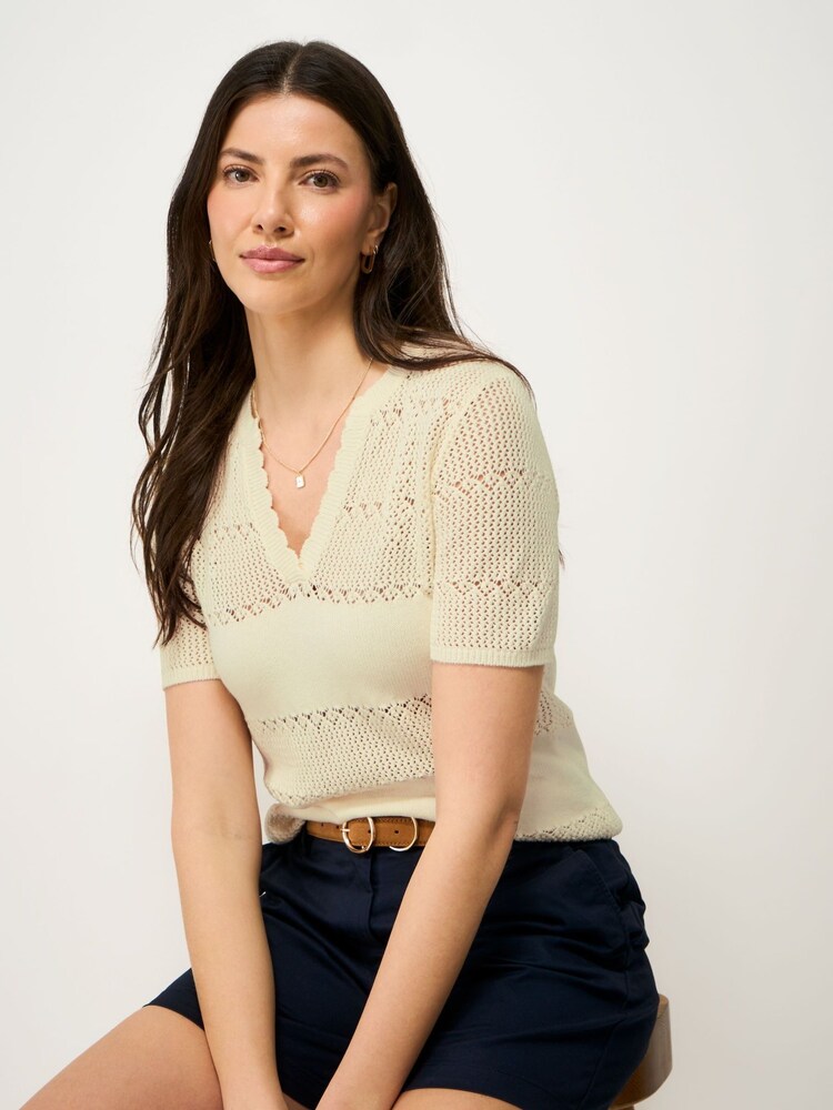 Crew Clothing Natural Lace Knit T-Shirt - Image 1 of 5 Crew Clothing Natural Lace Knit T-Shirt - Image 1 of 5