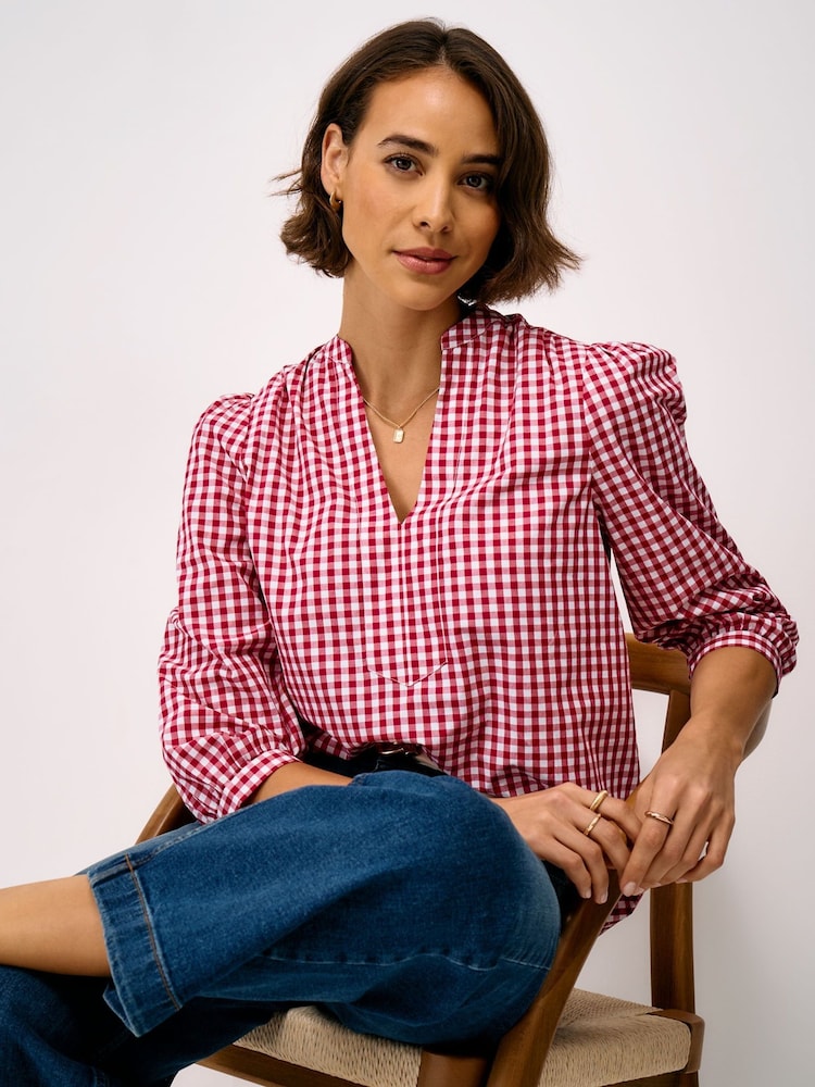 Crew Clothing Red/White Freya V-neckline Blouse - Image 1 of 5 Crew Clothing Red/White Freya V-neckline Blouse - Image 1 of 5