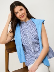 Crew Clothing Blue Mila Frill Sleeve Printed Blouse - Image 1 of 5