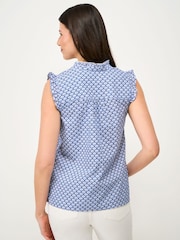 Crew Clothing Blue Mila Frill Sleeve Printed Blouse - Image 2 of 5