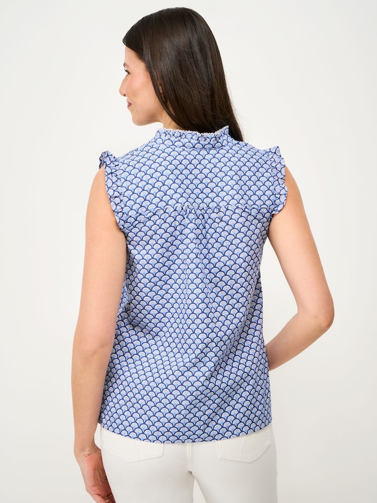 Crew Clothing Blue Mila Frill Sleeve Printed Blouse - Image 2 of 5