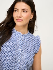 Crew Clothing Blue Mila Frill Sleeve Printed Blouse - Image 4 of 5