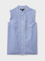 Crew Clothing Blue Mila Frill Sleeve Printed Blouse - Image 5 of 5