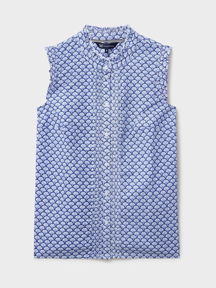 Crew Clothing Blue Mila Frill Sleeve Printed Blouse - Image 5 of 5