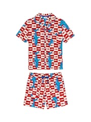 Chelsea Peers Red Checkerboard Shark Print Button Up Short Pyjamas Set - Image 6 of 6