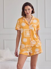 Chelsea Peers Yellow Tencel™ Modal Stamp & Tile Print Short Pyjamas Set - Image 1 of 6