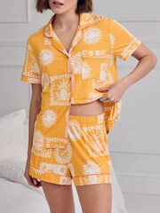 Chelsea Peers Yellow Tencel™ Modal Stamp & Tile Print Short Pyjamas Set - Image 3 of 6