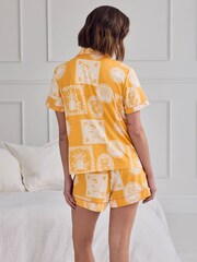 Chelsea Peers Yellow Tencel™ Modal Stamp & Tile Print Short Pyjamas Set - Image 4 of 6