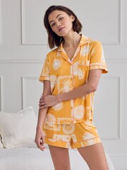 Chelsea Peers Yellow Tencel™ Modal Stamp & Tile Print Short Pyjamas Set - Image 5 of 6