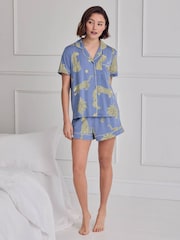 Chelsea Peers Blue Tencel™ Modal Midnight Leopard Print Short Pyjamas Set - Image 1 of 7