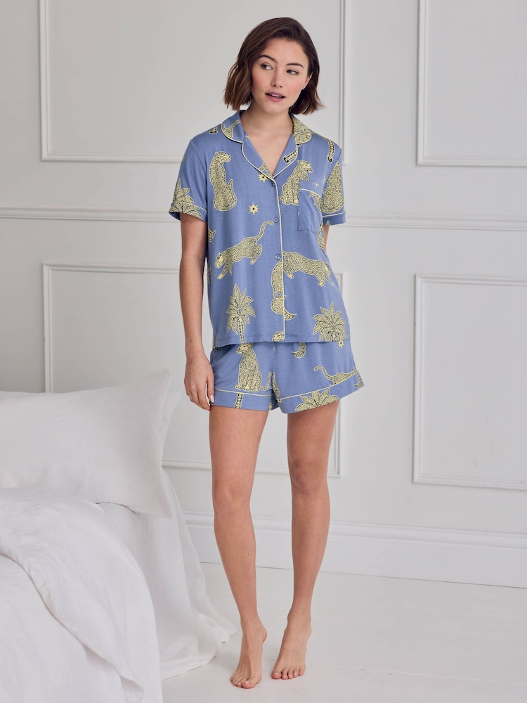 Chelsea Peers Blue Tencel™ Modal Midnight Leopard Print Short Pyjamas Set - Image 1 of 7