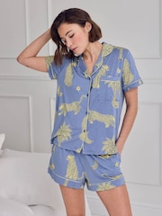 Chelsea Peers Blue Tencel™ Modal Midnight Leopard Print Short Pyjamas Set - Image 2 of 7
