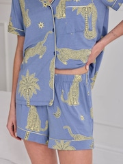 Chelsea Peers Blue Tencel™ Modal Midnight Leopard Print Short Pyjamas Set - Image 3 of 7