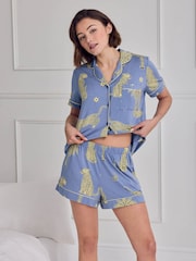 Chelsea Peers Blue Tencel™ Modal Midnight Leopard Print Short Pyjamas Set - Image 5 of 7