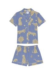 Chelsea Peers Blue Tencel™ Modal Midnight Leopard Print Short Pyjamas Set - Image 7 of 7