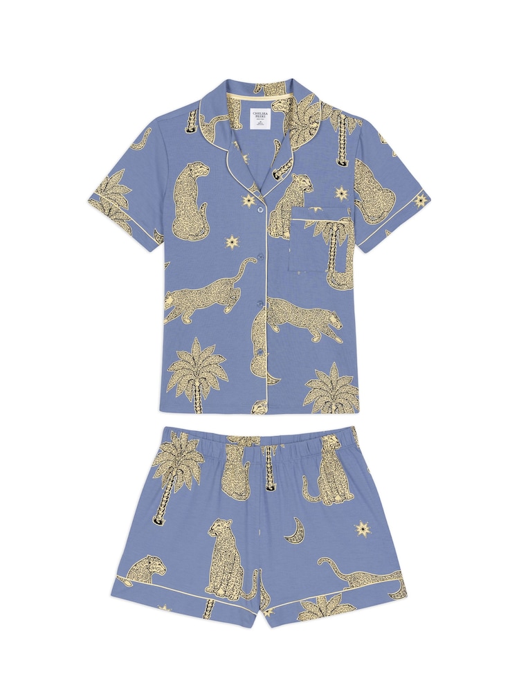 Chelsea Peers Blue Tencel™ Modal Midnight Leopard Print Short Pyjamas Set - Image 7 of 7