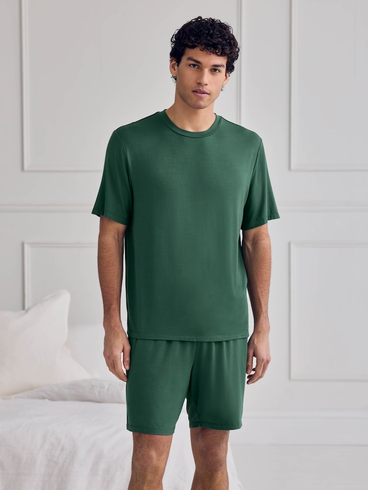 Chelsea Peers Green TENCEL™ Modal Crew Neck Short Pyjamas Set - Image 1 of 6