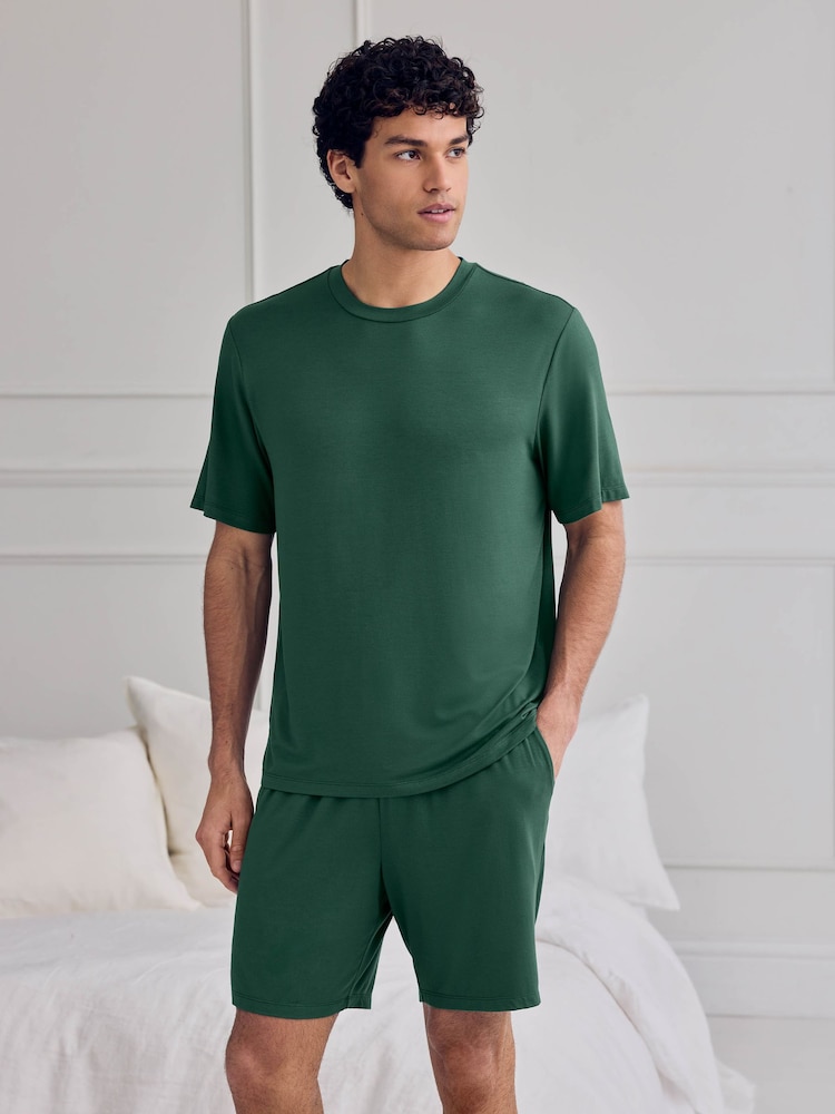 Chelsea Peers Green TENCEL™ Modal Crew Neck Short Pyjamas Set - Image 2 of 6