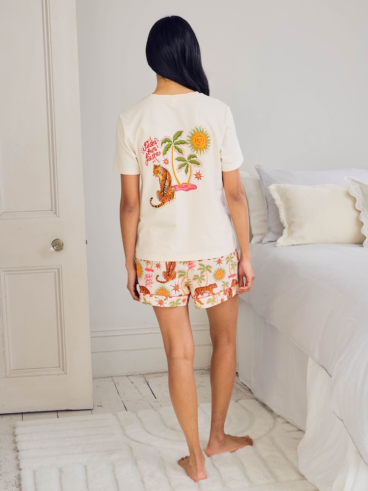 Chelsea Peers Natural Siesta Tiger Print Short Pyjamas Set - Image 2 of 6