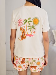Chelsea Peers Natural Siesta Tiger Print Short Pyjamas Set - Image 5 of 6