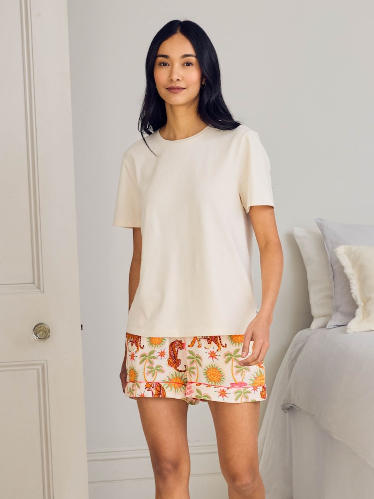 Chelsea Peers Natural Siesta Tiger Print Short Pyjamas Set - Image 6 of 6