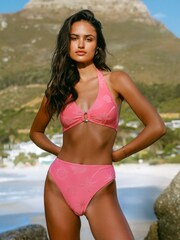 Chelsea Peers Pink Jacquard Coastal High Waist Bikini Bottoms - Image 1 of 6