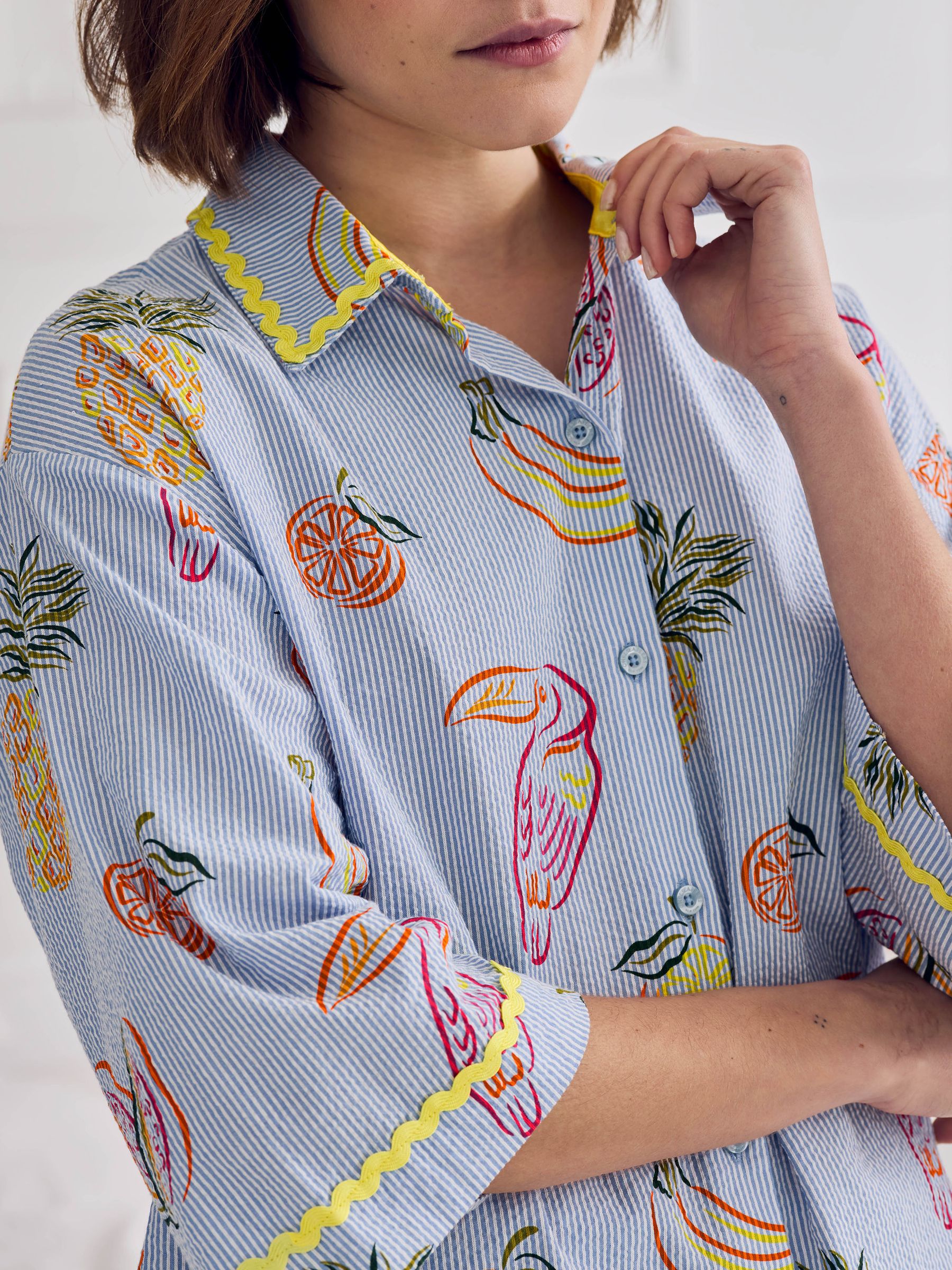 Buy Chelsea Peers Blue Toucan & Fruit Stripe Print Short Pyjamas Set ...