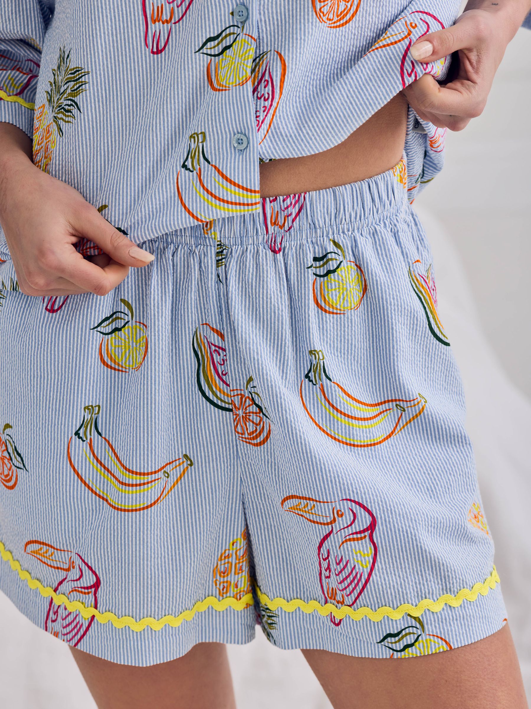 Buy Chelsea Peers Blue Toucan & Fruit Stripe Print Short Pyjamas Set ...