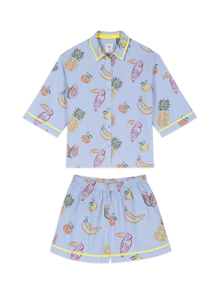 Chelsea Peers Toucan & Fruit Stripe Print Short Pyjamas Set - Imagen 7 de 7