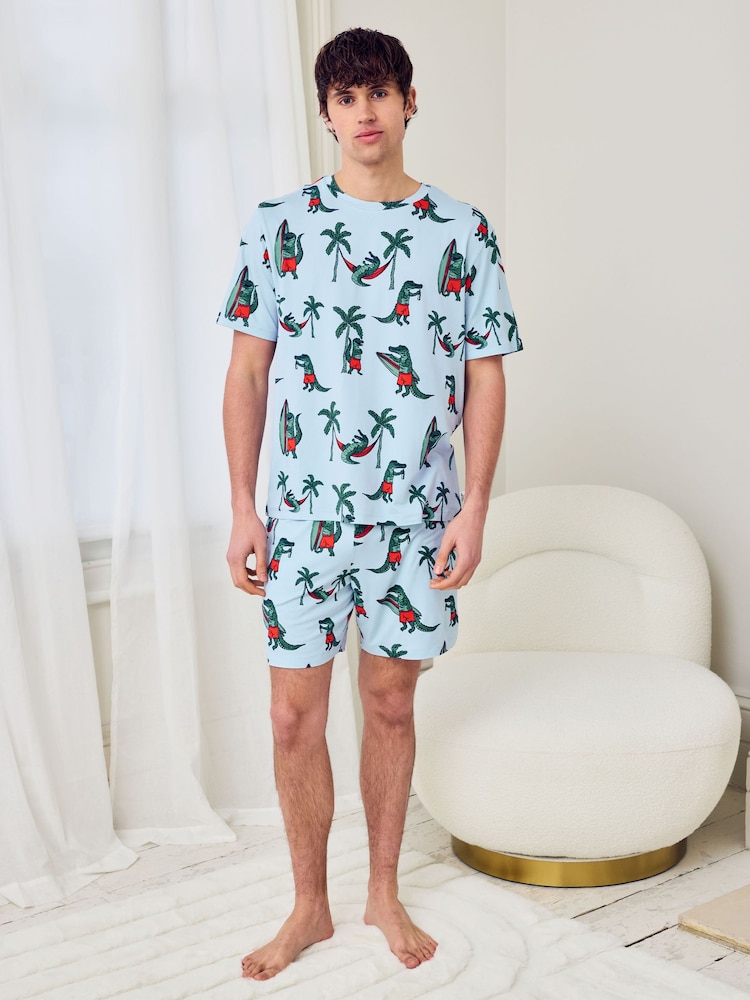 Chelsea Peers Blue Surfing Crocodile Print Short Pyjamas Set - Image 1 of 5