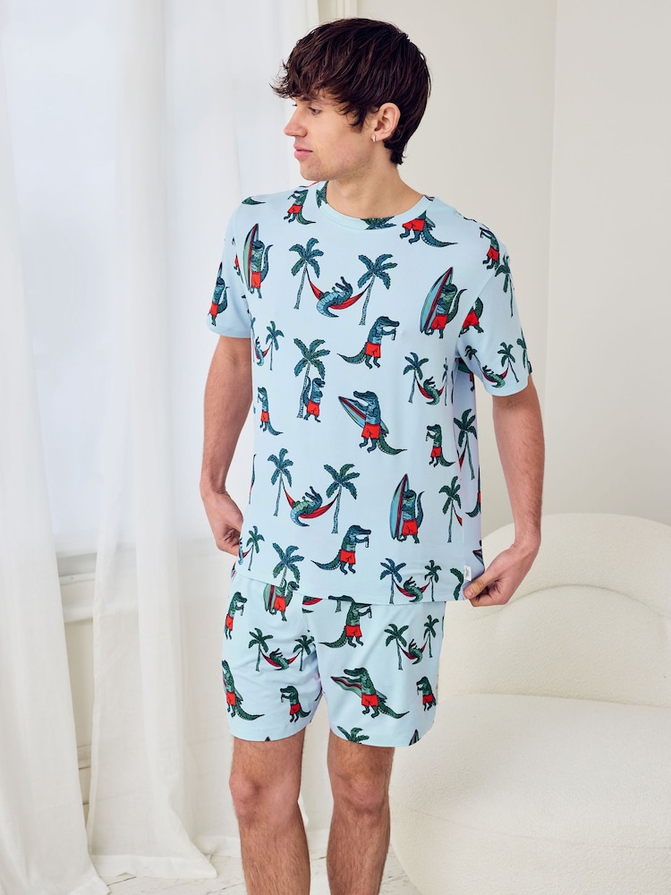 Chelsea Peers Blue Surfing Crocodile Print Short Pyjamas Set - Image 2 of 5