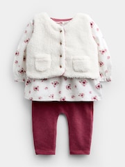 JoJo Maman Bébé Rose Pink Floral Blouse, Leggings & Gilet Baby Set - Image 1 of 8