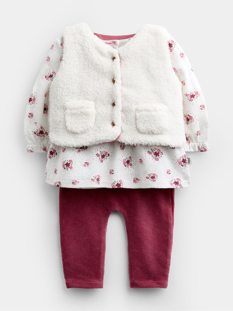 JoJo Maman Bébé Rose Pink Floral Blouse, Leggings & Gilet Baby Set - Image 1 of 8 JoJo Maman Bébé Rose Pink Floral Blouse, Leggings & Gilet Baby Set - Image 1 of 8