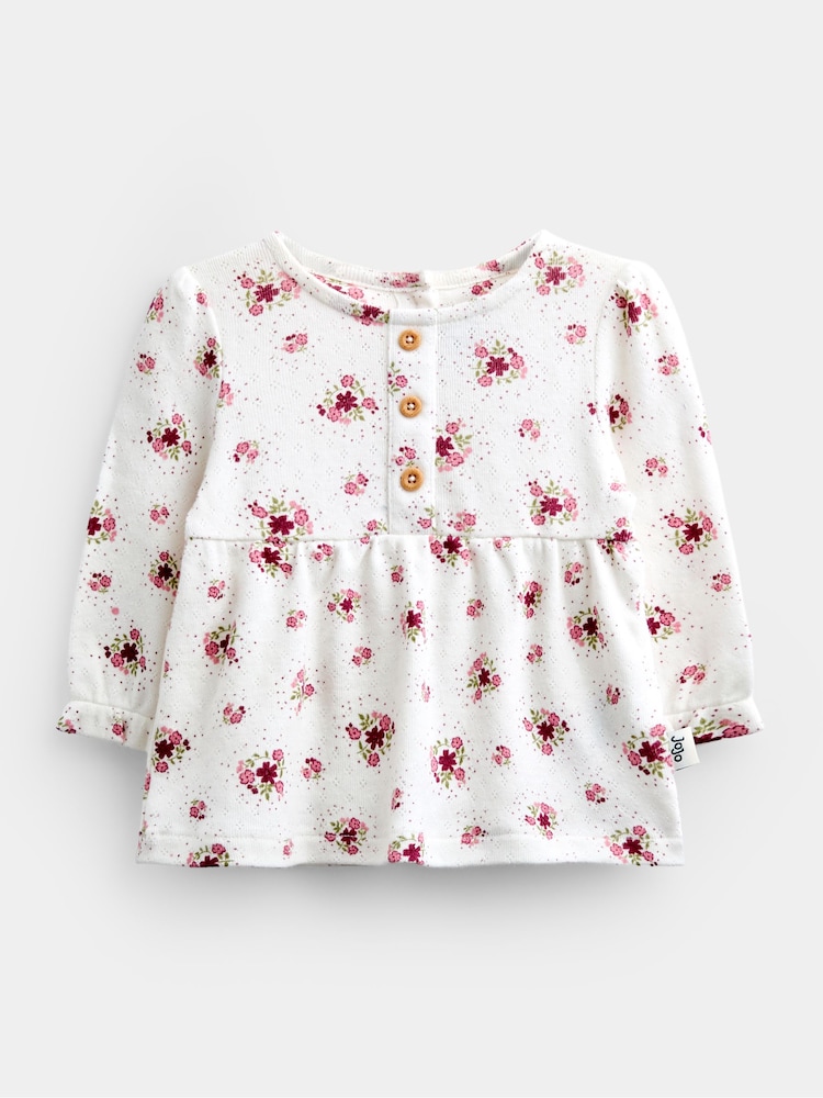 JoJo Maman Bébé Rose Pink Floral Blouse, Leggings & Gilet Baby Set - Image 2 of 8 JoJo Maman Bébé Rose Pink Floral Blouse, Leggings & Gilet Baby Set - Image 2 of 8