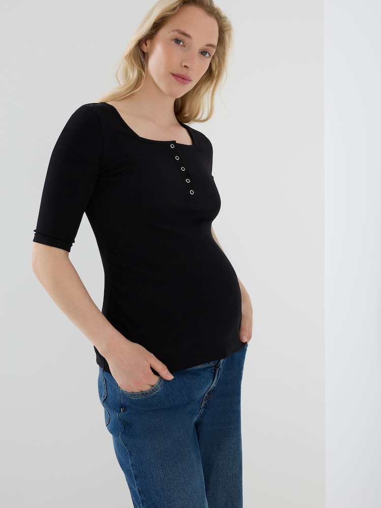 Jojo Maman Bébé Popper prednja rebrasta majica za trudnice - Slika 1 od 6