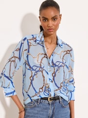 Lipsy Blue Chiffon Chain Print Longling Shirt - Image 1 of 5
