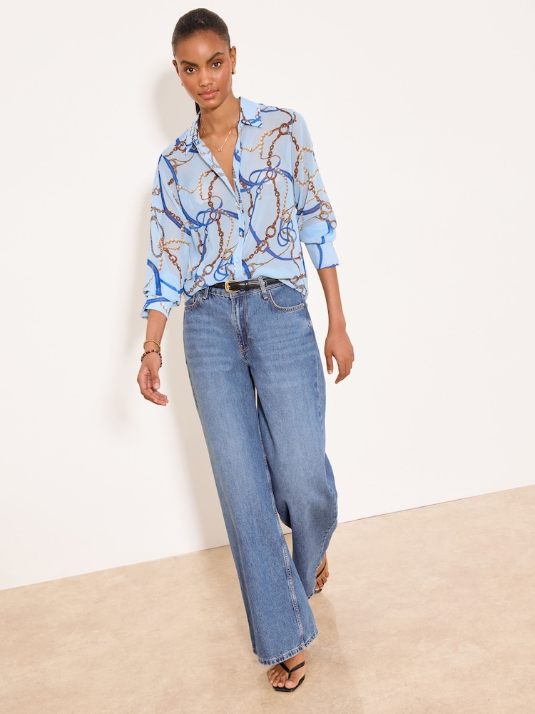 Lipsy Blue Chiffon Chain Print Longling Shirt - Image 2 of 5