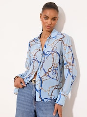 Lipsy Blue Chiffon Chain Print Longling Shirt - Image 3 of 5