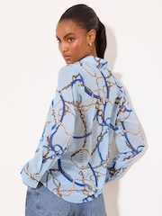 Lipsy Blue Chiffon Chain Print Longling Shirt - Image 4 of 5