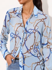 Lipsy Blue Chiffon Chain Print Longling Shirt - Image 5 of 5