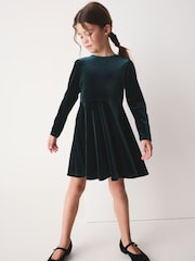 Green Velvet Skater Dress (3-16yrs) - Image 1 of 7